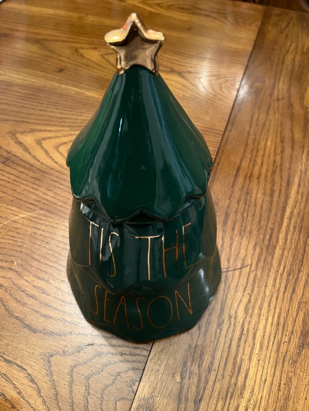Rae‎ Dunn Green Ceramic Christmas Tree Canister with Gold Star, Tis the Season